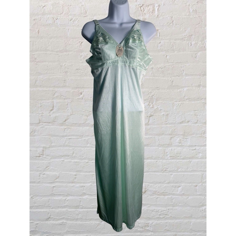 Womens Full Length Maxi Satin Nightgown Slip Dress Sz L Green Glam Lingerie New